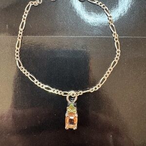 Vintage Sterling Silver Bracelet With Monet Peridot/Peach Charm
